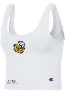 Womens Michigan Wolverines White Champion Scoop Crop Tank Top