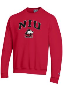 Champion Northern Illinois Huskies Mens Red Arch Mascot Long Sleeve Crew Sweatshirt
