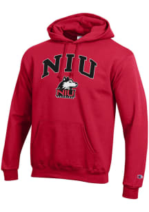 Champion Northern Illinois Huskies Mens Red Arch Mascot Long Sleeve Hoodie
