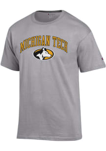 Champion Michigan Tech Huskies Grey Arch Mascot Short Sleeve T Shirt