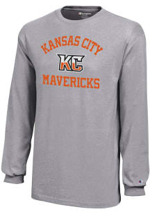 Champion Kansas City Mavericks Youth Grey Arched Wordmark Long Sleeve T-Shirt