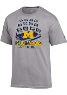 Champion Michigan Wolverines Grey 2023 National Champions Multi Champs Short Sleeve T Shirt