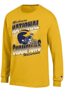 Mens Michigan Wolverines Gold Champion 2023 National Champions Helmet Tee