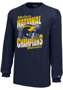 Champion Michigan Wolverines Youth Navy Blue 2023 National Champions Helmet Long Sleeve T-Shirt
