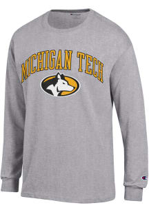 Champion Michigan Tech Huskies Grey Arch Mascot Long Sleeve T Shirt