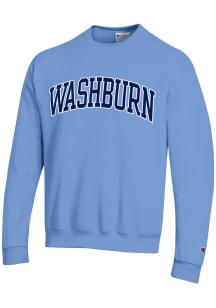 Champion Washburn Ichabods Mens Light Blue Arch Twill Long Sleeve Crew Sweatshirt