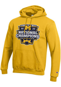 Champion Michigan Wolverines Mens Gold 2023 National Champions Official Logo Long Sleeve Hoodie