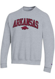 Champion Arkansas Razorbacks Mens Grey Twill Arch Mascot Long Sleeve Crew Sweatshirt