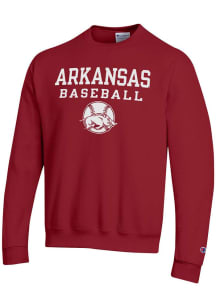 Champion Arkansas Razorbacks Mens Crimson Baseball Long Sleeve Crew Sweatshirt