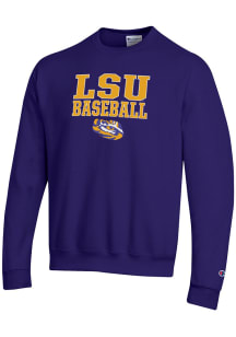 Champion LSU Tigers Mens Purple Baseball Long Sleeve Crew Sweatshirt