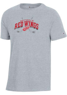 Champion Detroit Red Wings Youth Grey Clear Gel Cross Sticks Short Sleeve T-Shirt