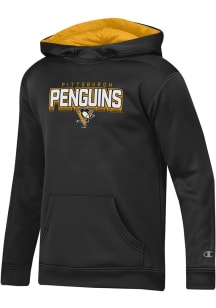 Champion Pittsburgh Penguins Youth Black Wordmark Mesh Long Sleeve Hoodie