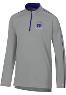 Champion K-State Wildcats Mens Grey Stadium Contrast Long Sleeve Qtr Zip Pullover