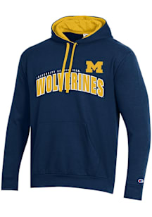 Champion Michigan Wolverines Mens Blue Stadium Fleece Long Sleeve Hoodie
