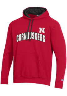Mens Nebraska Cornhuskers Red Champion Stadium Fleece Hooded Sweatshirt