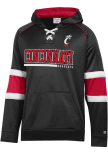 Mens Cincinnati Bearcats Black Champion Stadium Raglan Hockey Lace Up Long Sleeve Hoodie