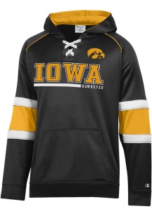 Mens Iowa Hawkeyes Black Champion Stadium Raglan Hockey Lace Up Long Sleeve Hoodie