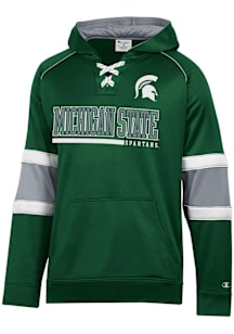 Champion Michigan State Spartans Mens Green Stadium Raglan Hockey Lace Up Design Hood