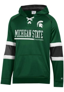 Mens Michigan State Spartans Green Champion Stadium Raglan Hockey Lace Up Long Sleeve Hoodie