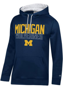 Mens Michigan Wolverines Navy Blue Champion Stadium Fleece Mesh Lining Long Sleeve Hoodie