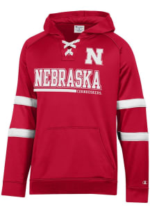 Mens Nebraska Cornhuskers Red Champion Stadium Raglan Hockey Lace Up Long Sleeve Hoodie