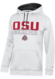 Mens Ohio State Buckeyes White Champion Stadium Fleece Mesh Lining Long Sleeve Hoodie