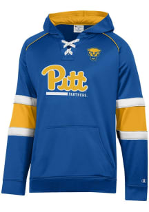 Mens Pitt Panthers Blue Champion Stadium Raglan Hockey Lace Up Long Sleeve Hoodie