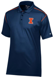 Mens Illinois Fighting Illini Navy Blue Champion Stadium Contrast Short Sleeve Polo Shirt