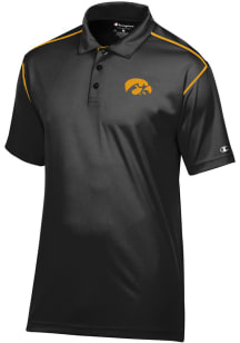 Mens Iowa Hawkeyes Black Champion Stadium Contrast Short Sleeve Polo Shirt