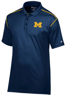 Mens Michigan Wolverines Navy Blue Champion Stadium Contrast Short Sleeve Polo Shirt