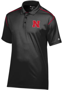 Mens Nebraska Cornhuskers Black Champion Stadium Contrast Short Sleeve Polo Shirt