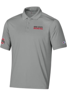 Mens Ohio State Buckeyes Grey Champion Stadium Essential Short Sleeve Polo Shirt