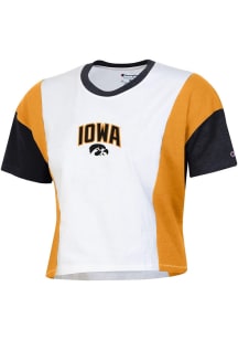 Champion Iowa Hawkeyes Womens White Crop Panel Short Sleeve T-Shirt