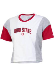 Ohio State Buckeyes White Champion Crop Panel Short Sleeve T-Shirt