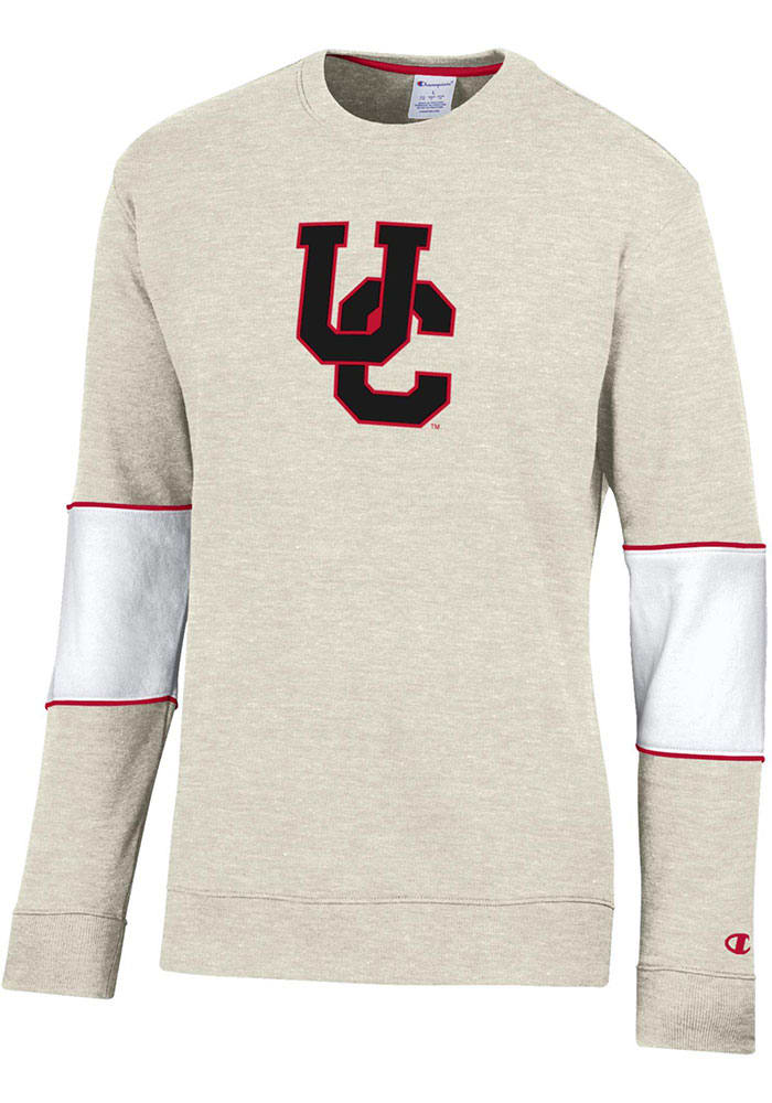 Champion Cincinnati Bearcats Mens Oatmeal Super Fan Colorblocked Primary Logo Long Sleeve Crew Sweatshirt
