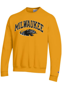 Champion Wisconsin-Milwaukee Panthers Mens Gold PowerBlend Arch Mascot Long Sleeve Crew Sweatshi..