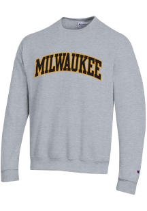 Champion Wisconsin-Milwaukee Panthers Mens Grey PowerBlend Twill Long Sleeve Crew Sweatshirt