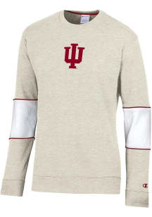 Mens Indiana Hoosiers Oatmeal Champion Super Fan Colorblocked Primary Logo Crew Sweatshirt