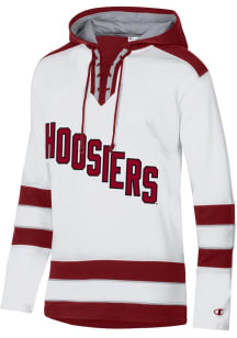 Mens Indiana Hoosiers White Champion Super Fan Hockey Hooded Sweatshirt