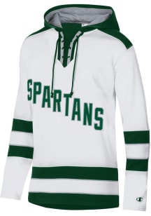 Mens Michigan State Spartans White Champion Super Fan Hockey Hooded Sweatshirt