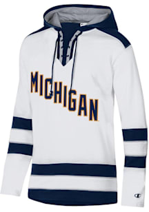 Champion Michigan Wolverines Mens White Super Fan Hockey Long Sleeve Hoodie