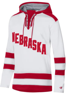 Mens Nebraska Cornhuskers White Champion Super Fan Hockey Hooded Sweatshirt