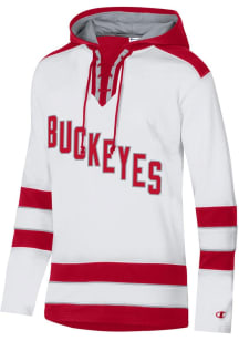 Mens Ohio State Buckeyes White Champion Super Fan Hockey Hooded Sweatshirt