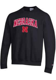Mens Nebraska Cornhuskers Black Champion Arch Mascot Crew Sweatshirt