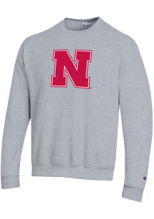 Champion Nebraska Cornhuskers Mens Grey Primary Logo Long Sleeve Crew Sweatshirt