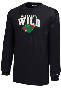 Champion Minnesota Wild Youth Black Arched Logo Long Sleeve T-Shirt