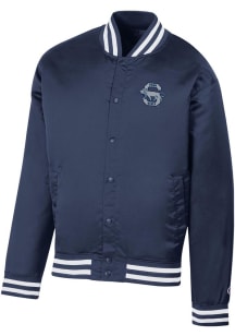 Mens Penn State Nittany Lions Navy Blue Champion Super Fan Satin Bomber Medium Weight Jacket