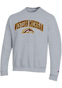Champion Western Michigan Broncos Mens Grey Powerblend Arch Mascot Long Sleeve Crew Sweatshirt