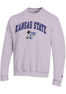 Champion K-State Wildcats Mens Lavender Powerblend Arch Mascot Willie Long Sleeve Crew Sweatshir..