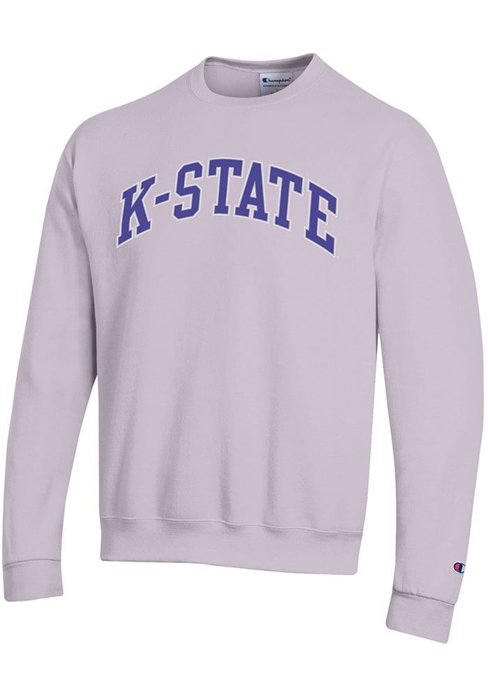 Champion K-State Wildcats Mens Lavender Powerblend Arch Name Long Sleeve Crew Sweatshirt